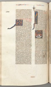 Fol. 357v, Jonasz, historyczna inicjał E, Jonasz połknięty przez wieloryba, otoczone murem miasto powyżej, 1275- autorstwa Unbekannt