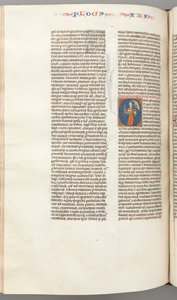 Fol. 361v, Habakuk, inicjał historyczny O, Habakuk trzymający kosz i dwa kamienie..., ok. 361v. 1275-130 autorstwa Unbekannt
