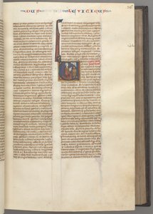 Fol. 36r, Księga Kapłańska, inicjał historyczny V, Mojżesz ofiarowujący baranka ofiarnego na ołtarzu, c. 1275-1 autorstwa Unbekannt