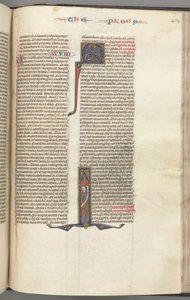 Fol. 404r, Marek, inicjał historyczny I, Marek stojący ze zwojem, c. 1275-1300. autorstwa Unbekannt