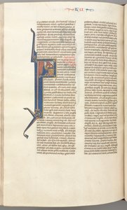 Fol. 412v, Łukasz, inicjał historyczny F, Łukasz modlący się przy ołtarzu, popiersie Boga u góry, ok. godz. 1275-1300. autorstwa Unbekannt