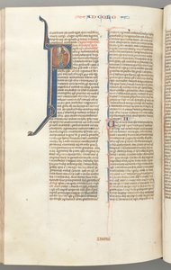 Fol. 453v, Kolosan, inicjał historyczny P, Paweł stojący rozmawiający z popiersiem Boga w górze, c. 127 autorstwa Unbekannt