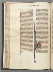 Fol. 46v, Liczby, inicjał historyczny L, Mojżesz z rogami, klęczący przed Bogiem, ok. godz. 1275-1300. autorstwa Unbekannt