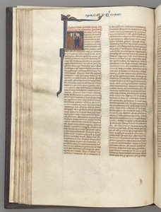 Fol. 62v, Księga Powtórzonego Prawa, inicjał historyczny H, Mojżesz z rogami i głoszenie zwoju..., c. 1275-1300 autorstwa Unbekannt