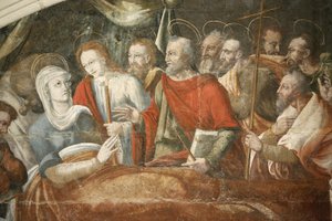 Fontevrault (Fontevraud) obraz kapitularza opactwa: Śmierć Marii namalowany przez Thomasa Pot (detal) około 1563, Fontevraud, Francja autorstwa Unbekannt