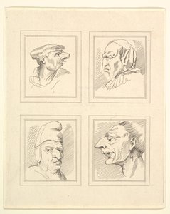 Cztery głowy z Characaturas Leonarda da Vinci, z Rysunków Wincelslausa Hollara, ..., 1786. autorstwa Unbekannt