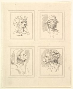 Cztery głowy z Characaturas Leonarda da Vinci, z Rysunków Wincelslausa Hollara, ..., 1786. autorstwa Unbekannt