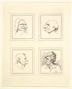 Cztery głowy z Characaturas Leonarda da Vinci, z Rysunków Wincelslausa Hollara, ..., 1786. autorstwa Unbekannt