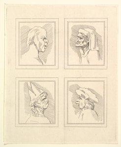 Cztery głowy z Characaturas Leonarda da Vinci, z Rysunków Wincelslausa Hollara, ..., 1786. autorstwa Unbekannt