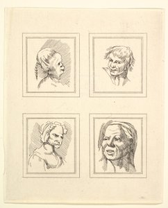 Cztery głowy z Characaturas Leonarda da Vinci, z Rysunków Wincelslausa Hollara, ..., 1786. autorstwa Unbekannt
