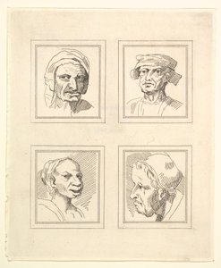 Cztery głowy z Characaturas Leonarda da Vinci, z Rysunków Wincelslausa Hollara, ..., 1786. autorstwa Unbekannt