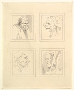 Cztery głowy z Characaturas Leonarda da Vinci, z Rysunków Wincelslausa Hollara, ..., 1786. autorstwa Unbekannt