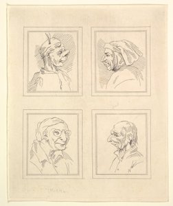 Cztery głowy z Characaturas Leonarda da Vinci, z Rysunków Wincelslausa Hollara, ..., 1786. autorstwa Unbekannt