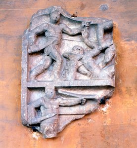 Fragment rzymskiej płaskorzeźby przedstawiającej walczących gladiatorów autorstwa Unbekannt