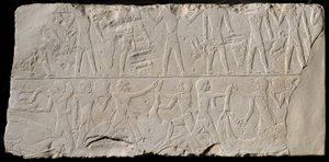 Fragment muru grobowego przedstawiającego ofiarę tragarzy i rzeźników, Egipt, Stare Państwo, połowa dynastii... autorstwa Unbekannt
