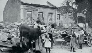 Francuscy uchodźcy wracają do opuszczonej wioski, Artois, I wojna światowa, 1915 autorstwa Unbekannt