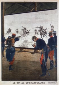 Żołnierze francuscy używający filmu szarży kawalerii do ćwiczeń strzeleckich, 1912 autorstwa Unbekannt