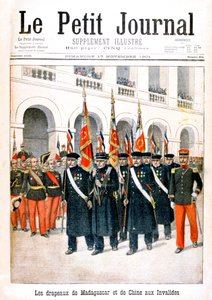 Francuscy weterani wojenni niosący flagi kampanii Madagaskaru i Chin, 1901 autorstwa Unbekannt