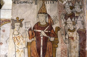 Fresk z wieży Ferrande w Pernes-les-Fontaines (Pernes les Fontaines, Vaucluse (84)) z XIII wieku: Karol I Anjou (1226-1285) został nadany przez papieża w Królestwie Sycylii 28.06.1265 Klemens IV (w. 1195-1268). autorstwa Unbekannt