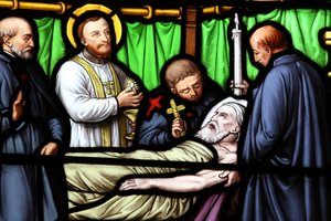 Genewa, Genewa, Szwajcaria, le 5.07.2015 - Bazylika Notre-Dame w Genewie. Witraż. św. Wincentego a Paulo. autorstwa Unbekannt