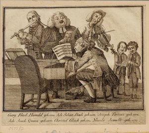 Georg Friedrich Haendel, Johann Sebastian Bach, Giuseppe Tartini, Johann Joachim Quantz, Christoph W autorstwa Unbekannt