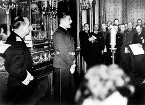 Ambasador Niemiec w Vichy we Francji, Otto Abetz, wygłaszający konferencję prasową, 15 grudnia 1940 r autorstwa Unbekannt