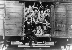 Żołnierze niemieccy w wagonie kolejowym, Francja, sierpień 1940 autorstwa Unbekannt