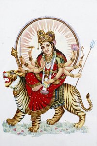 Bogini Sherawali (Durga) dosiadająca tygrysa Rishikesh Indie autorstwa Unbekannt