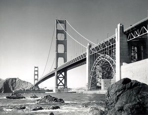 Most Golden Gate 1950, Kalifornia (zdjęcie czarno-białe) autorstwa Unbekannt