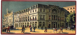 Grand hotele: widok zewnętrzny Pałacu Avenida w Lizbonie, Portugalia - Mapa serii przedstawiającej hotele „Compagnie Internationale des Grands Hotels”, koniec XIX i początek XX wieku autorstwa Unbekannt