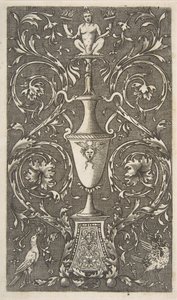 Groteska z wazą, ptaszkami i zwojami akantu, ca. 1515-1600. autorstwa Unbekannt