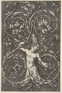Groteska z męską postacią z dolną częścią ciała i głową ze zwojów akantu, ok. 1900 r. 1515-1600. autorstwa Unbekannt