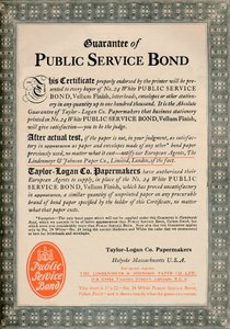 Gwarancja obligacji służby publicznej — reklama Taylor-Logan Co. Papermakers, 1919 autorstwa Unbekannt
