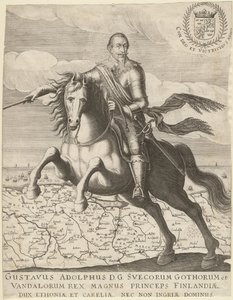 Gustavus Adolphus przed mapą Pomorza w tle, 1630 autorstwa Unbekannt
