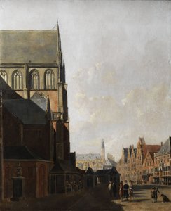 Haarlem, widok na miasto (kościół miejski i rynek) autorstwa Unbekannt