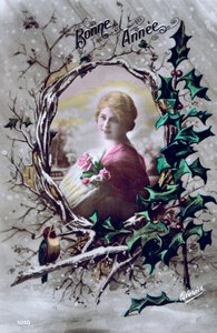 Szczęśliwego Nowego Roku, francuska pocztówka, ok. 1900 autorstwa Unbekannt
