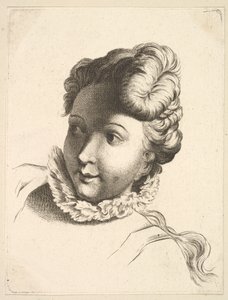 Głowa kobiety w kryzie, z Livre de Têtes Gravées dapres F. Boucher et ..., XVIII wiek. autorstwa Unbekannt