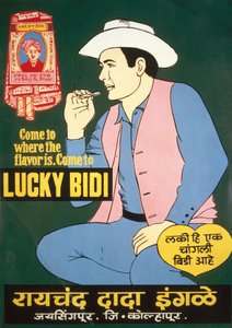 Edukacja zdrowotna, reklama papierosów „Lucky Bidi” dotycząca palenia, reklama papierosów „India Lucky Bidi”, Indian autorstwa Unbekannt
