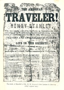 Henry M.Stanley, Handbill z Lecture Tour w Ameryce, W wieku 31 lat odkrył Dr.Livingstone w Afryce autorstwa Unbekannt