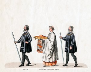 Heroldowie i ksiądz, projekt kostiumów do sztuki Szekspira Henryk VIII, XIX w. autorstwa Unbekannt