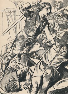 Hereward i jego ludzie atakują Normanów, c1907 autorstwa Unbekannt