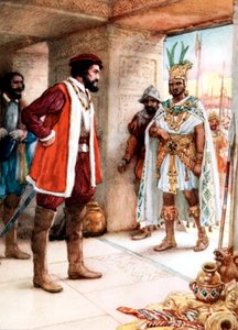 Hernan Cortes spotykający się z cesarzem Azteków Montezumą, 1519 autorstwa Unbekannt