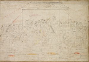 Hinduski bóg Kryszna przebrany w damskie ubrania na wiosenny festiwal Holi, ok. godz. 1790. autorstwa Unbekannt
