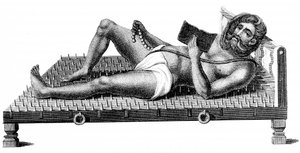 Hinduski filozof Pararum Soatuntre Perkasanund leżący na łożu z żelaznych kolców, 1811 autorstwa Unbekannt