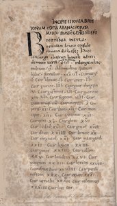 Historia Brytyjczyków autorstwa Nenniusza Pierwsza strona rękopisu, XI w. autorstwa Unbekannt