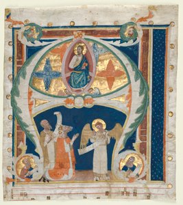 Historyczny inicjał A wycięty z graduału: Chrystus w majestacie z królem Dawidem..., c. 1300-1340. autorstwa Unbekannt