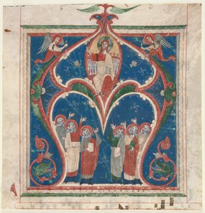 Historyczny inicjał A wycięty z antyfonarza: Chrystus w majestacie z prorokami, c. 1280-1300. autorstwa Unbekannt