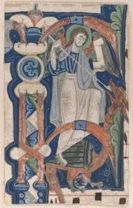 Historyczny inicjał P wycięty z księgi chóralnej: St. Michael and the Dragon, początek XIII wieku. autorstwa Unbekannt