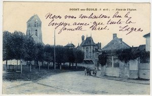 Ile de France, Essonne (91), Soisy sur Ecole (Soisy-sur-Ecole): Plac kościelny - pocztówka koniec XIX-początek XX wieku autorstwa Unbekannt