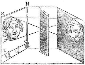 Ilustracja zasady camera obscura, 1671 autorstwa Unbekannt